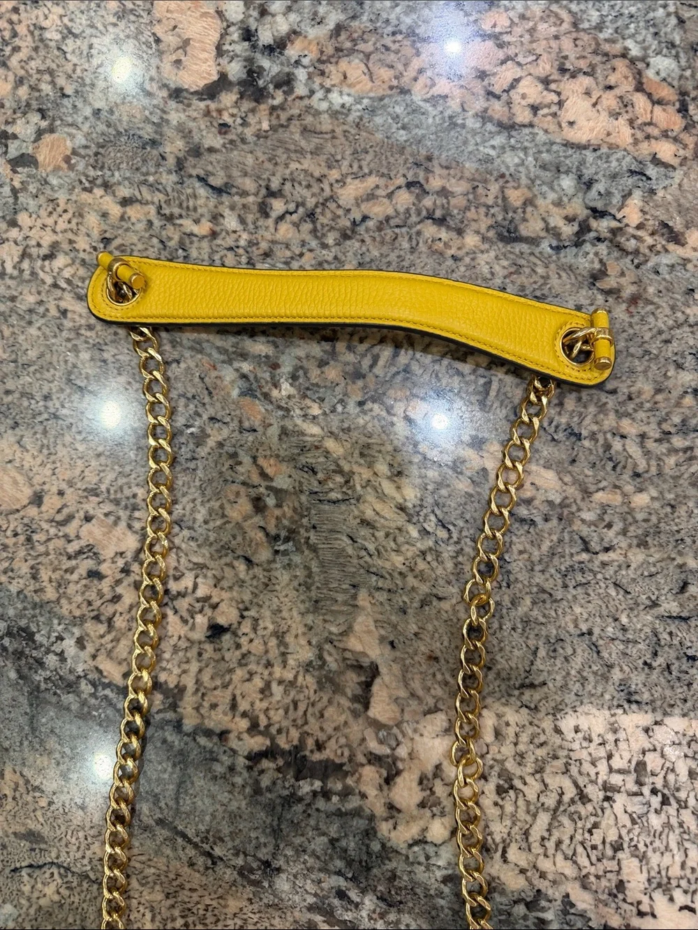 Tory Burch Yellow Pebbled Leather Chain Shoulder Bag with Gold Logo